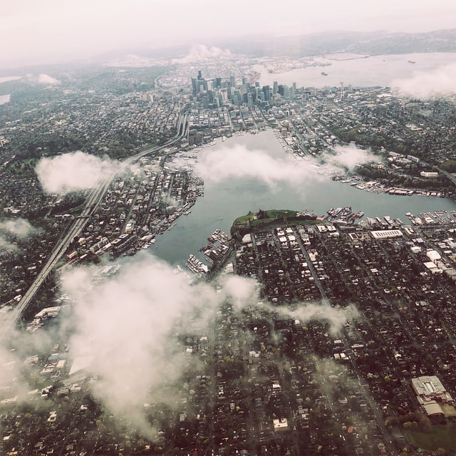 hi-altitude image of clouds over seattle